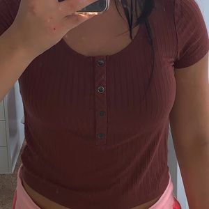 Brown button down American eagle top